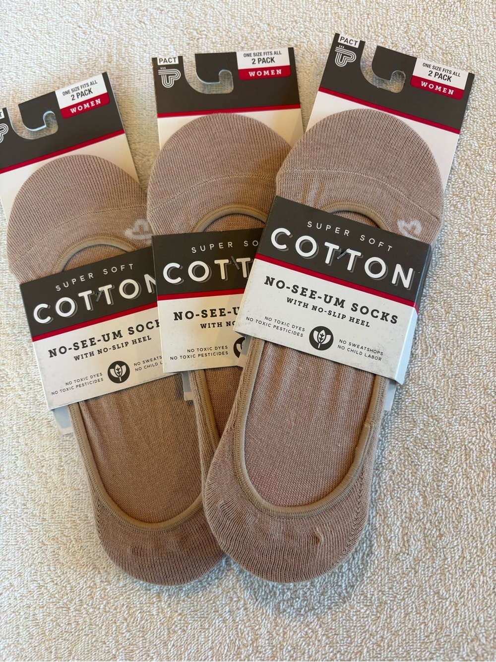 Pact Nude No Show Socks 6 Pair Organic Cotton One Size NWT